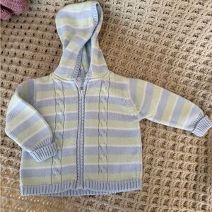 Vintage Hartstrings Baby Knitted Infant Hooded Sweater 9M Light Blue and Green